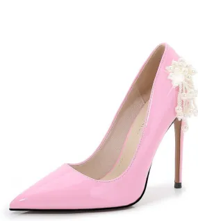 12cm Ultra High Heels Perle Fiori Donna Scarpe da festa di nozze Elegante con tacco sottile Primavera Estate Pelle verniciata Do