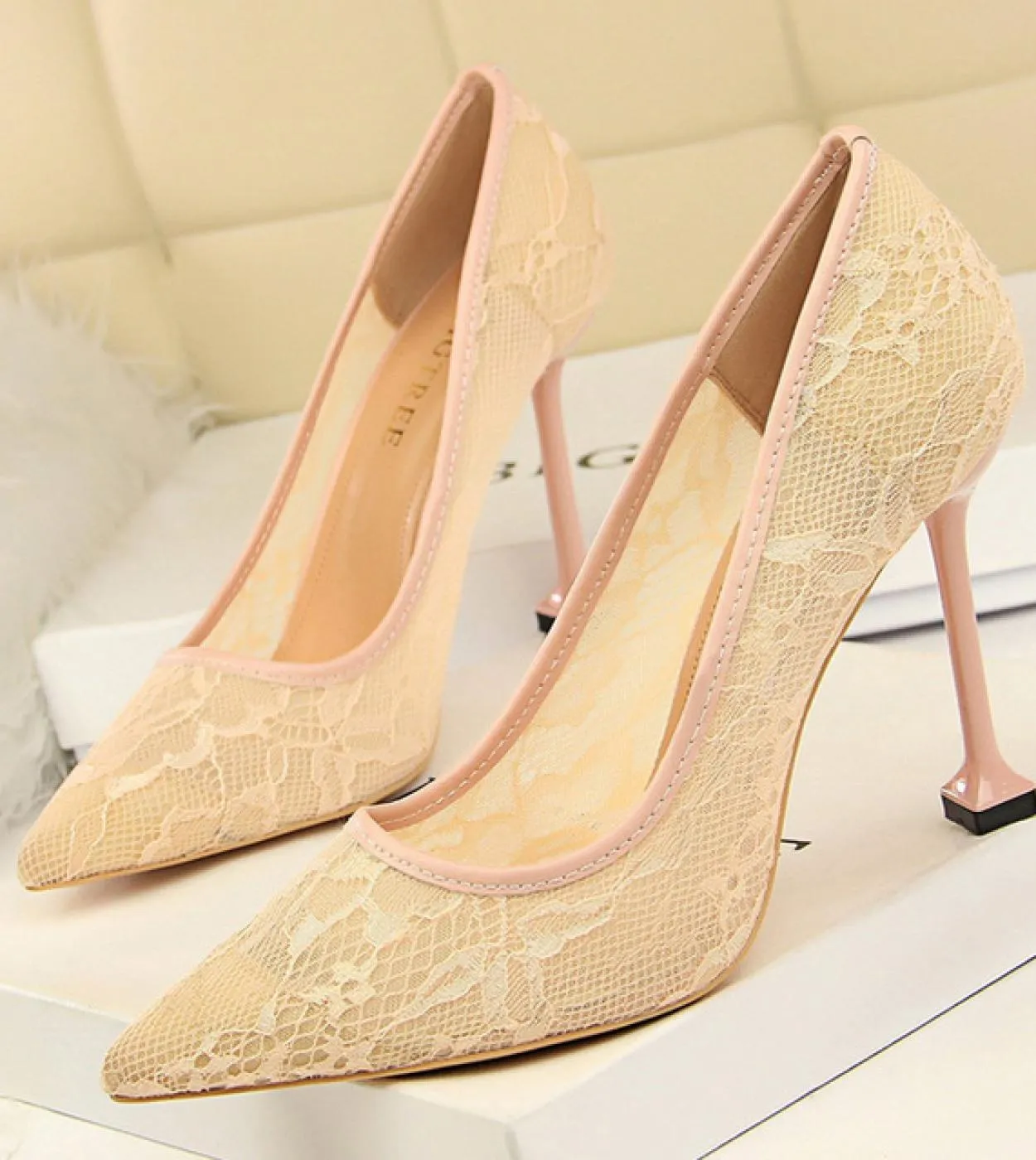 Bigtree Shoes Lace Hollow Woman Pumps Stiletto Heels  High Heels Nightclub Party Shoes Pointed Toe  Heeled Shoes Female