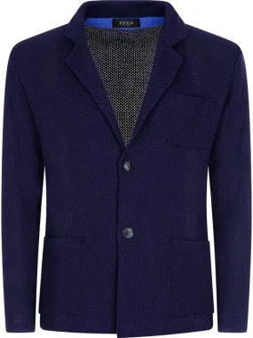 Blue Cotton Knitted Jacket with Two Buttons