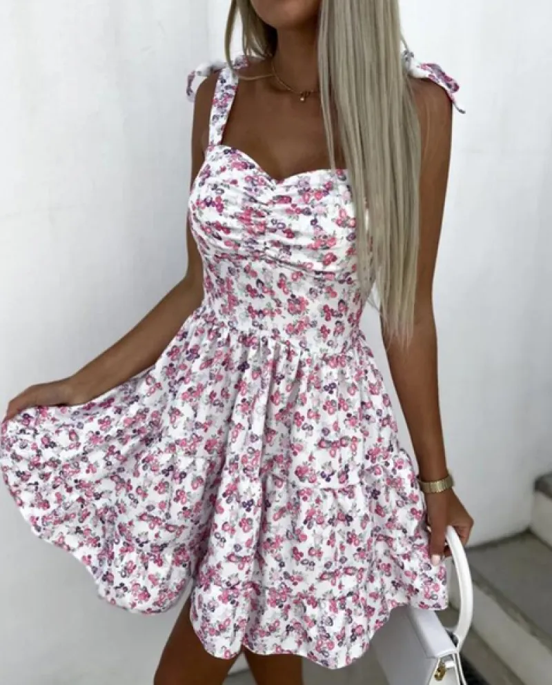 Boho Spaghetti Strap Dress Summer Woman Fashion Floral Elegante Holiday Beach Party Mini abiti casual per le donne Robe F