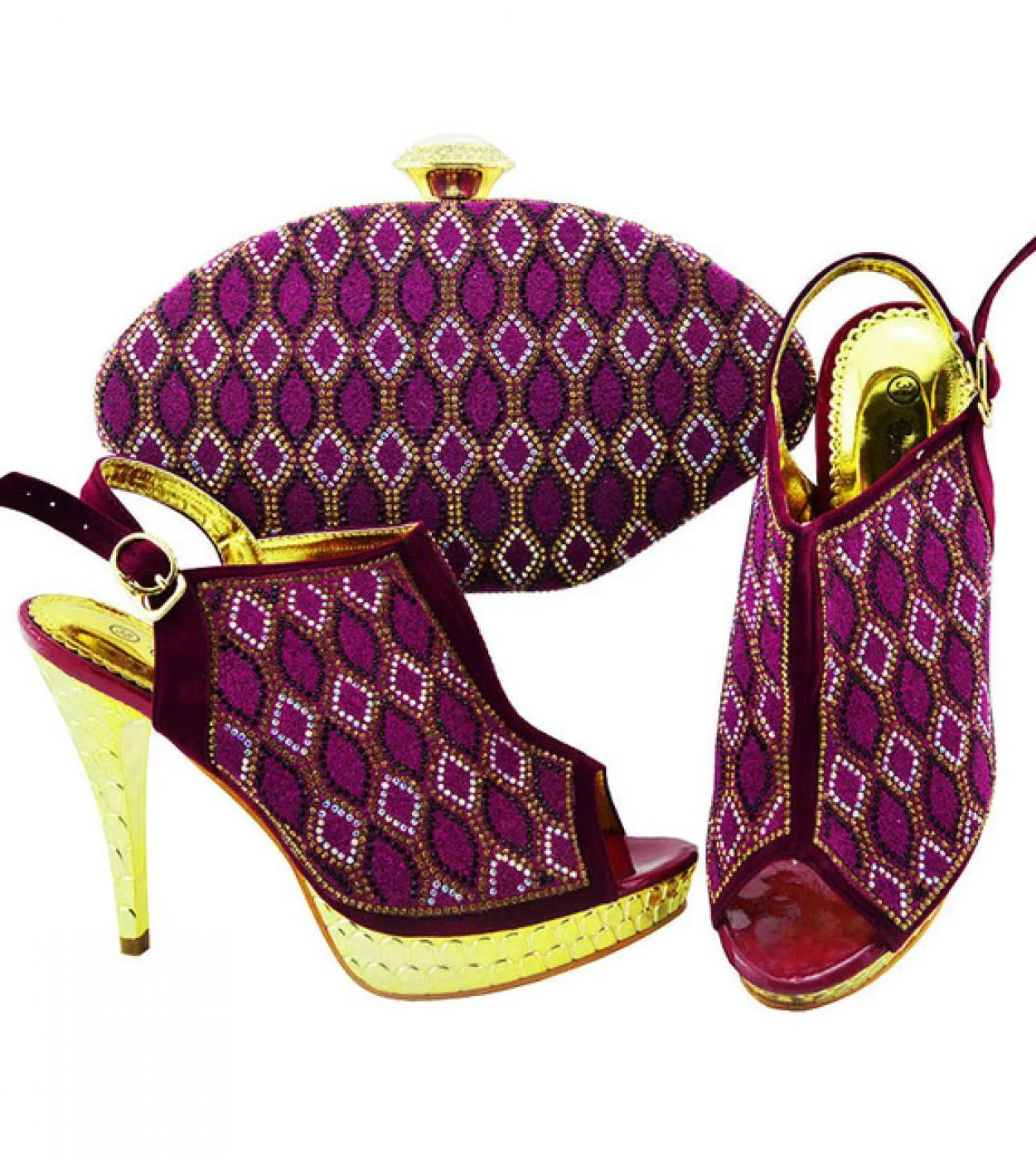 Borsa abbinata Set di borse Pompe per scarpe Piattaforma da donna Set di borse per scarpe africane da donna Nblue