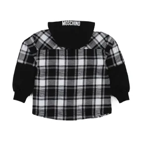 Camicia Moschino Bianca E Nera Vichy Con Cappuccio