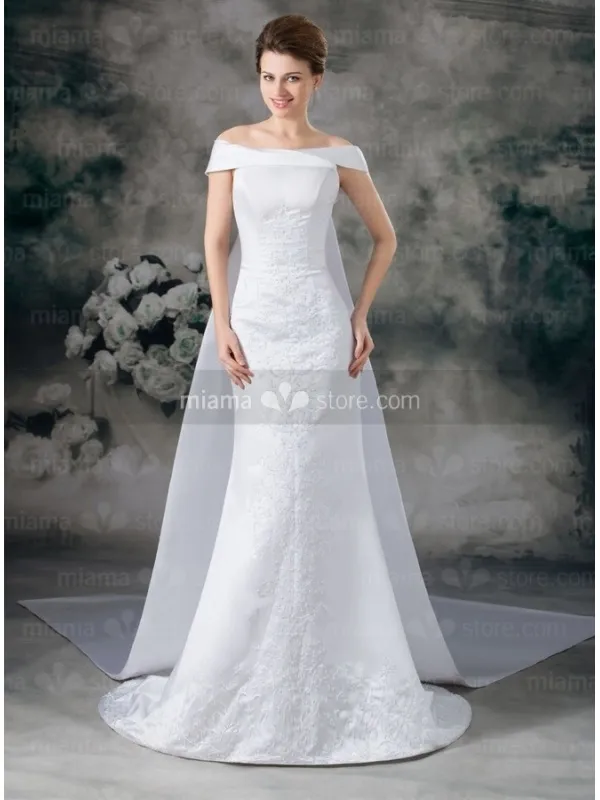 CLARA - A-line Off the shoulder Watteau train Satin Wedding dress