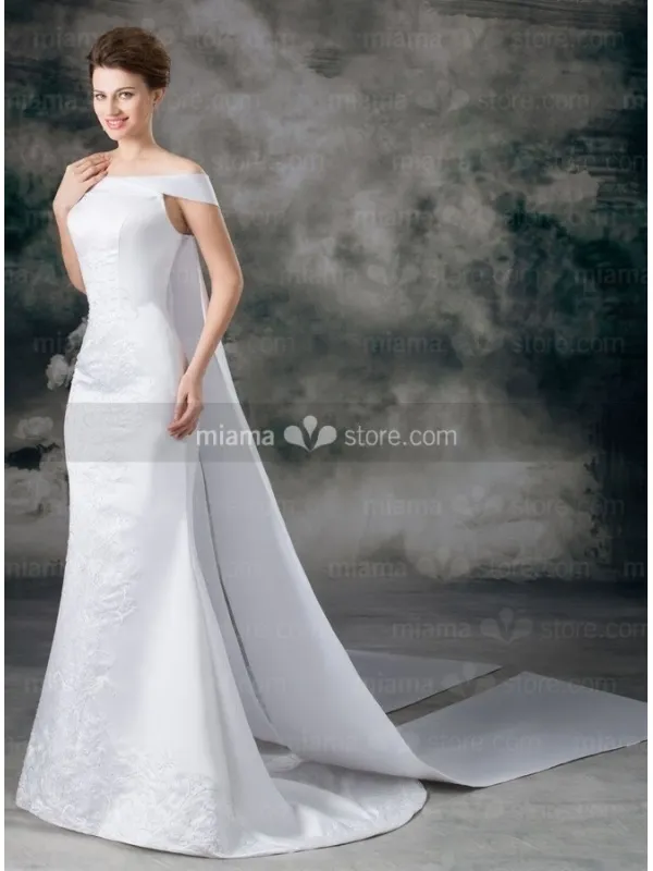 CLARA - A-line Off the shoulder Watteau train Satin Wedding dress