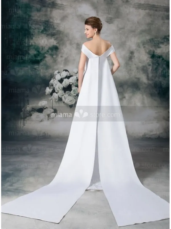 CLARA - A-line Off the shoulder Watteau train Satin Wedding dress