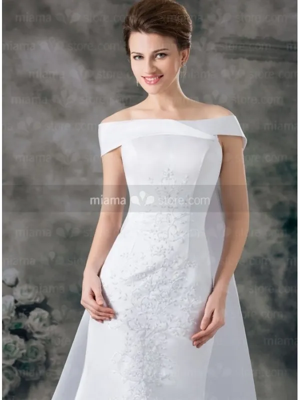 CLARA - A-line Off the shoulder Watteau train Satin Wedding dress