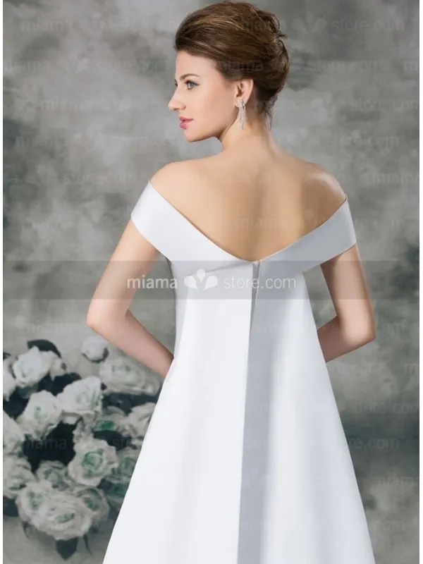 CLARA - A-line Off the shoulder Watteau train Satin Wedding dress