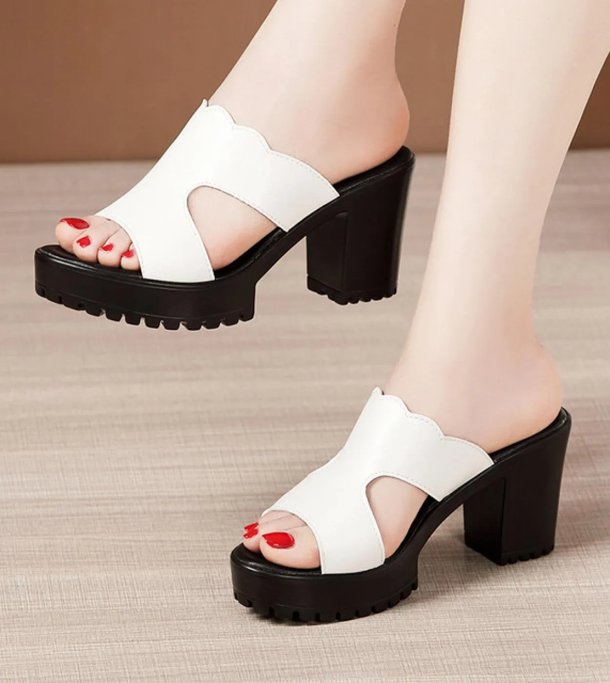 Comemore Slipper Female Block Heel Platform Slippers Slides Women 2022 New High Heels Ladies Office Womens Summer Shoes