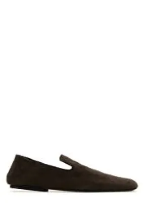 Dark brown suede slip ons    