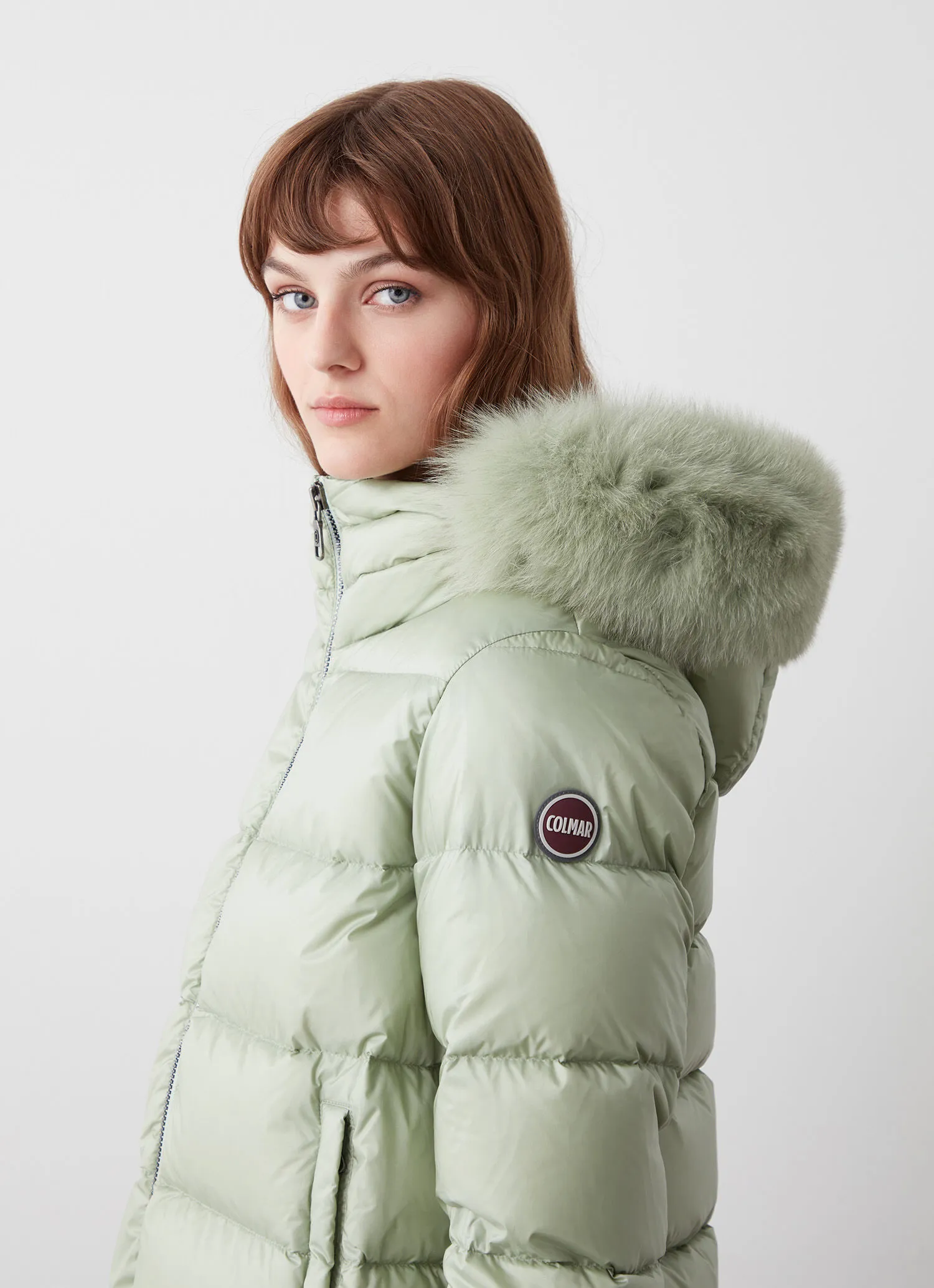 Down jacket with detachable faux fur hood