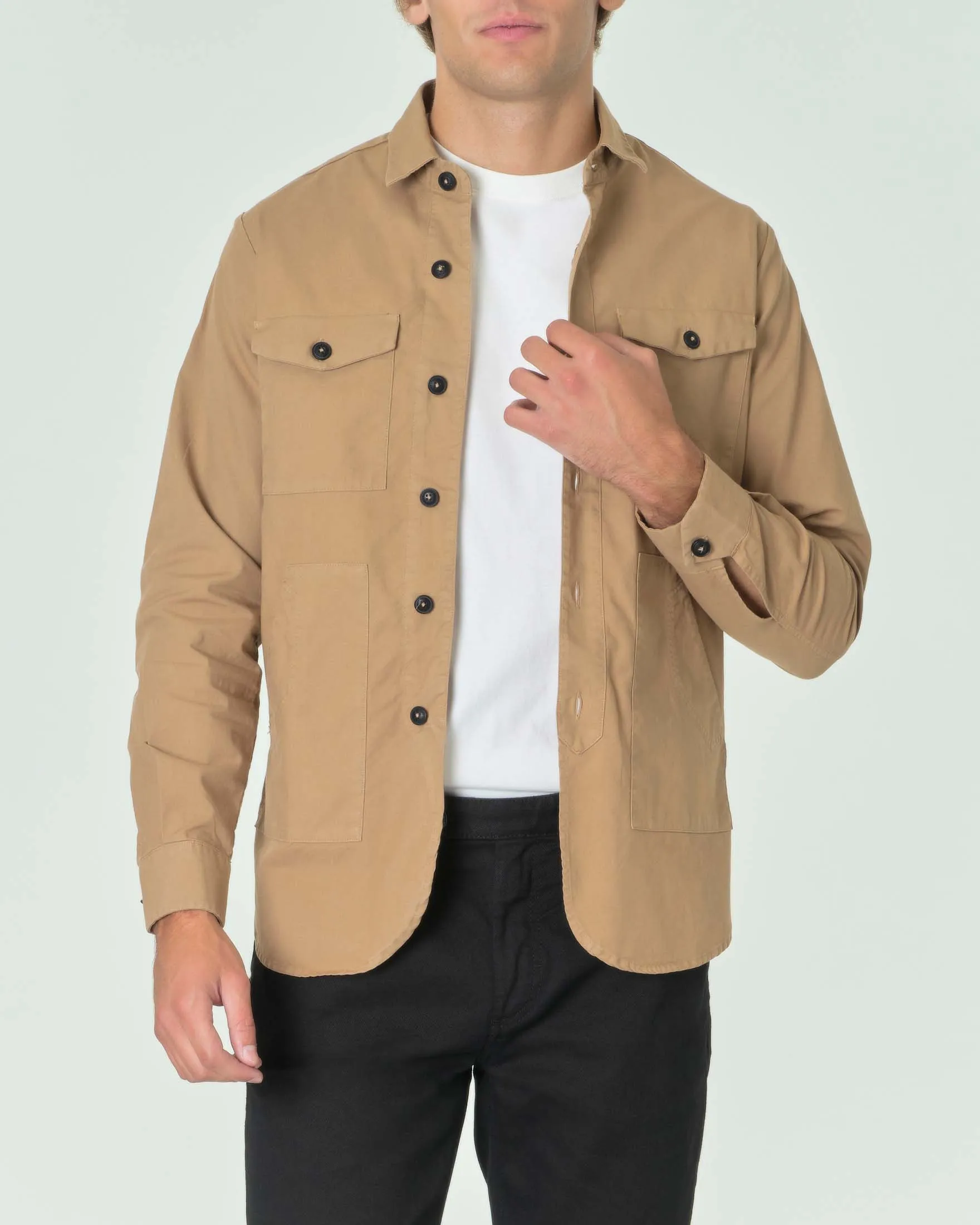 Field jacket color sabbia in gabardina di cotone