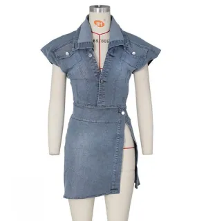 Gacvga 2022 Summer Denim Dress Suit Women Crop Top e minigonne divise 2due pezzi Set abiti casual