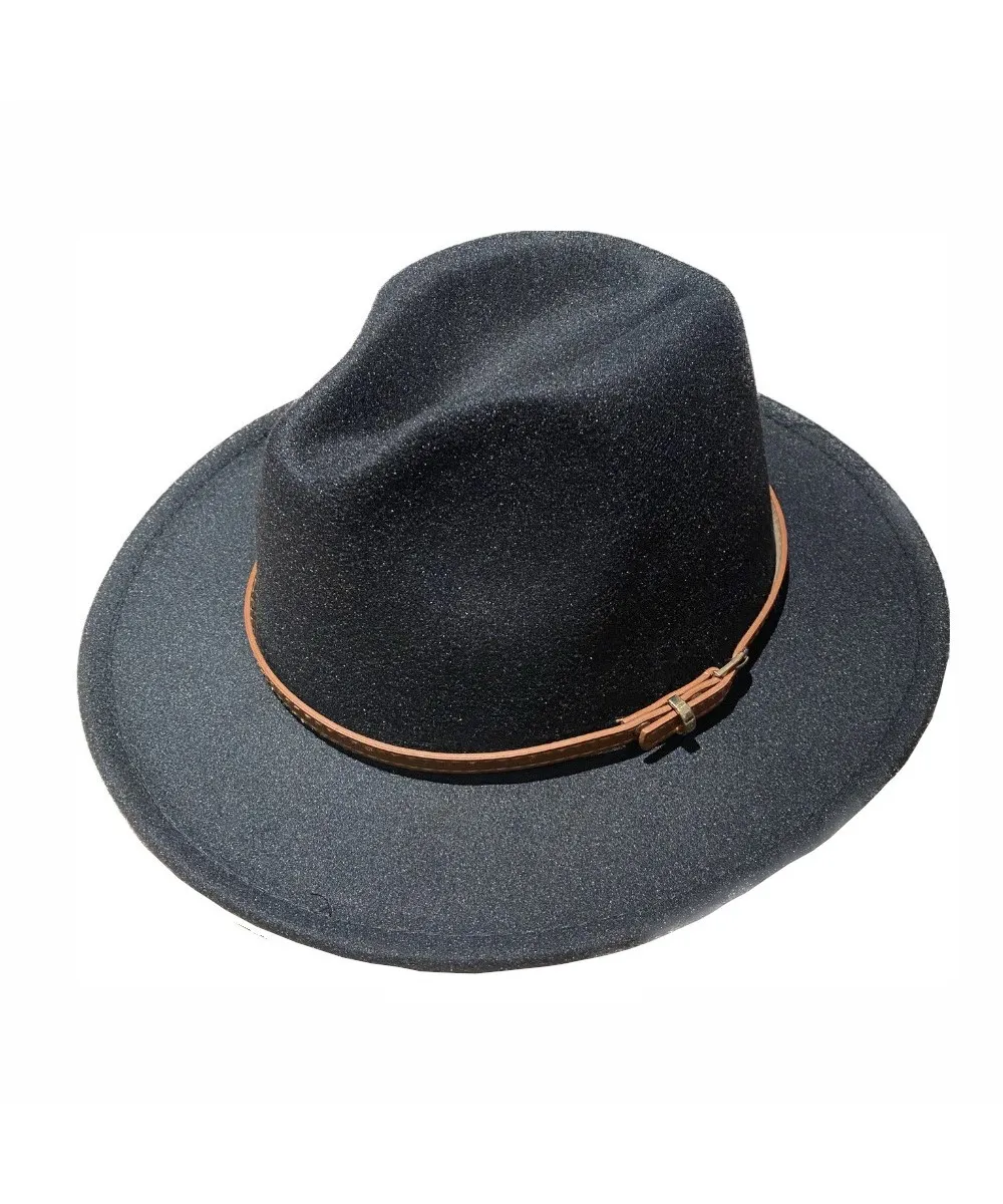 Galise cappello fedora  regolabile, cinturino cuoio, nero