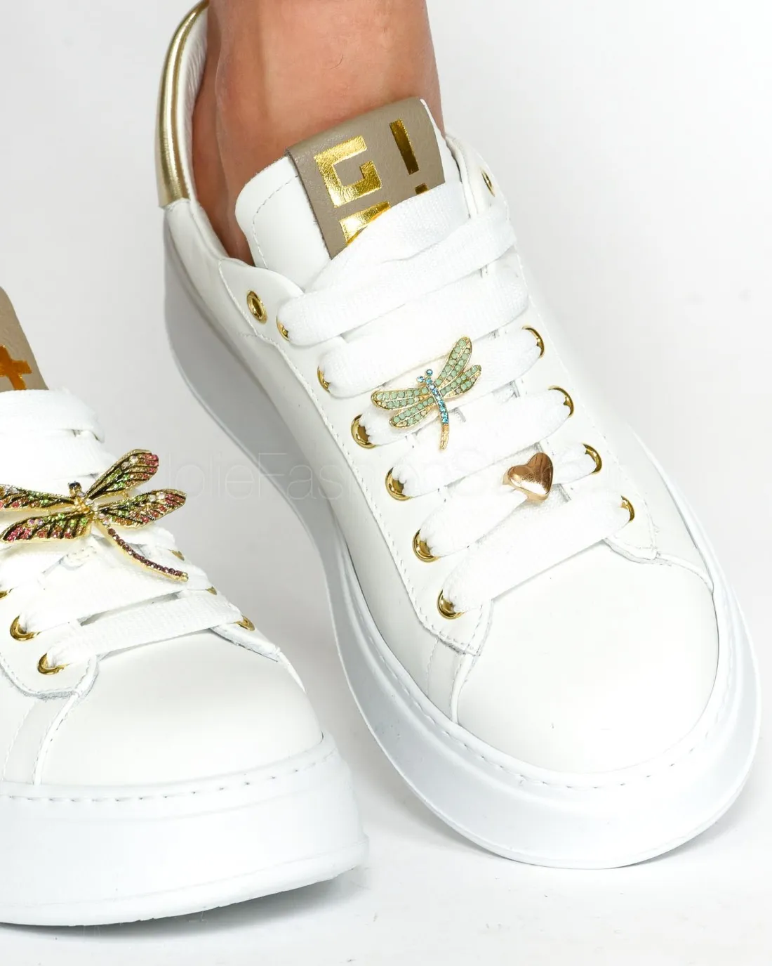 ---------------  ---------------  ---------------  ---------------  --------------Gio+ Sneakers in Pelle Bianca Oro Libellula---