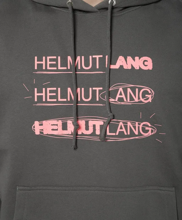 Helmut Lang Felpa grigia con cappuccio con stampa logo SPACE N09HM515