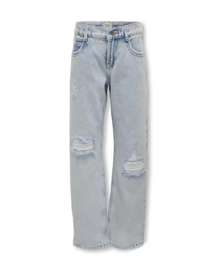 Jeans in cotone a lavaggio chiaro bleach straight fit con strappi 10-14 anni