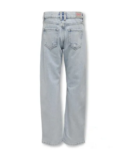 Jeans in cotone a lavaggio chiaro bleach straight fit con strappi 10-14 anni