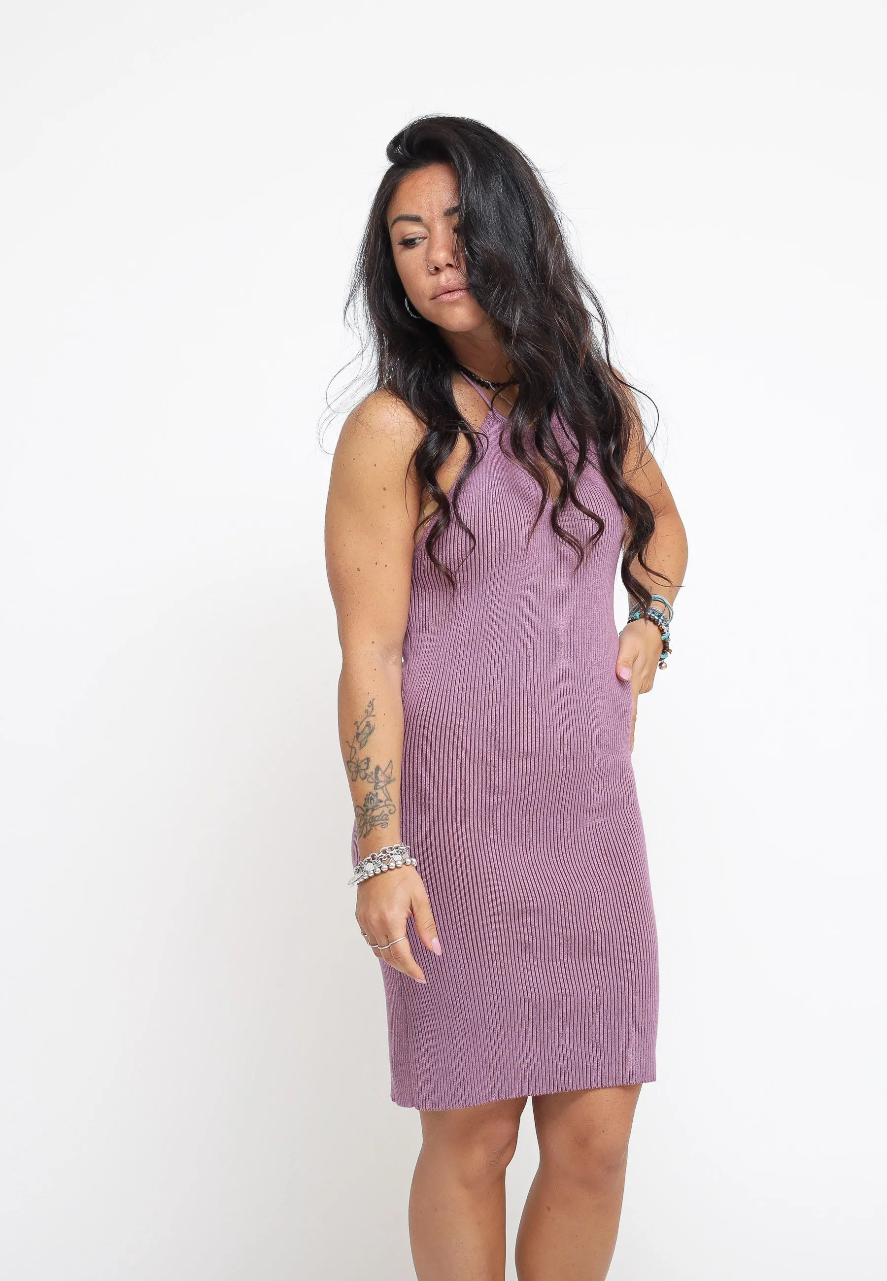 Ladies Dress - Lilac Brown Rib