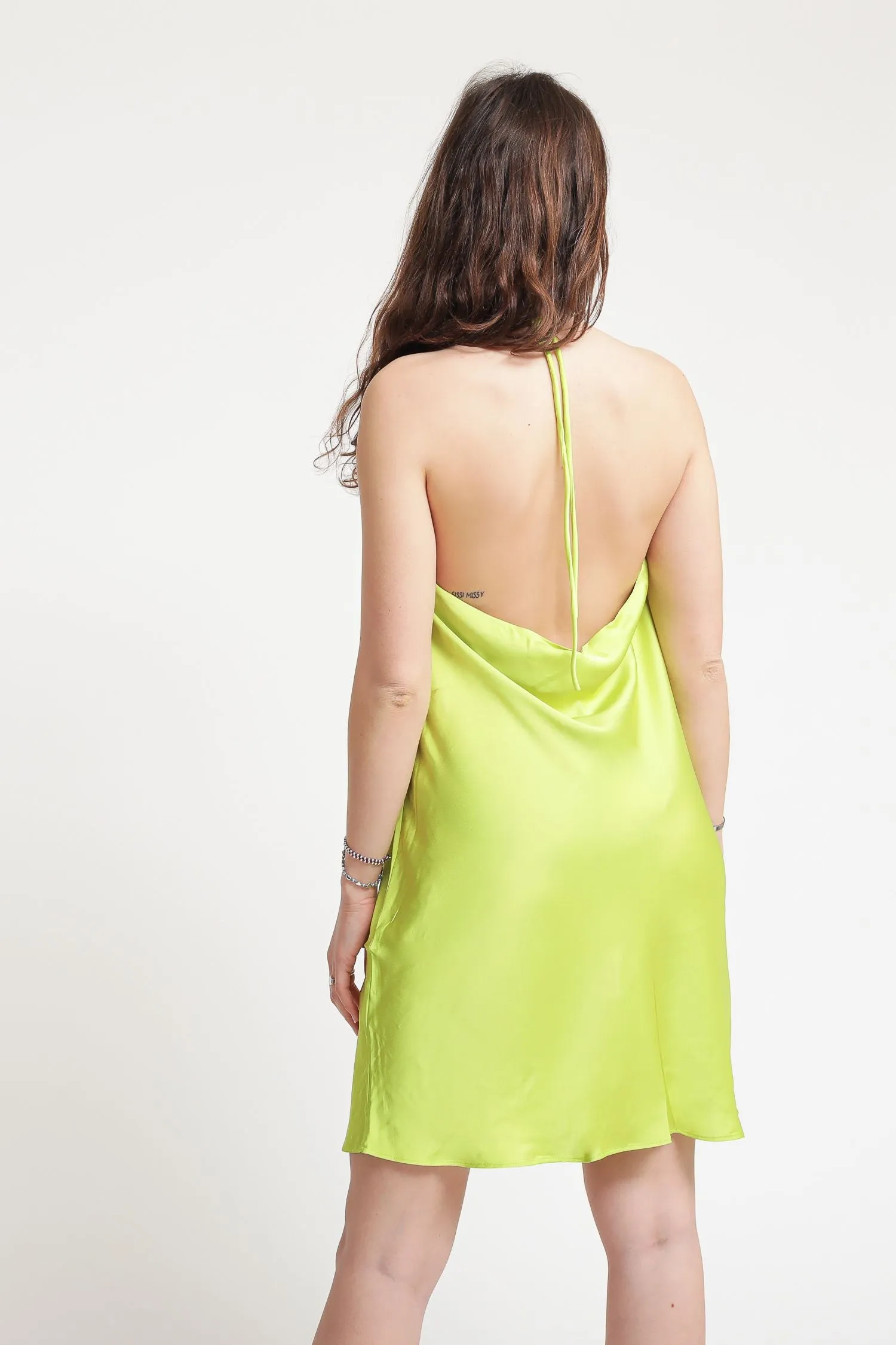 Ladies Dress - Lime Green Sateen