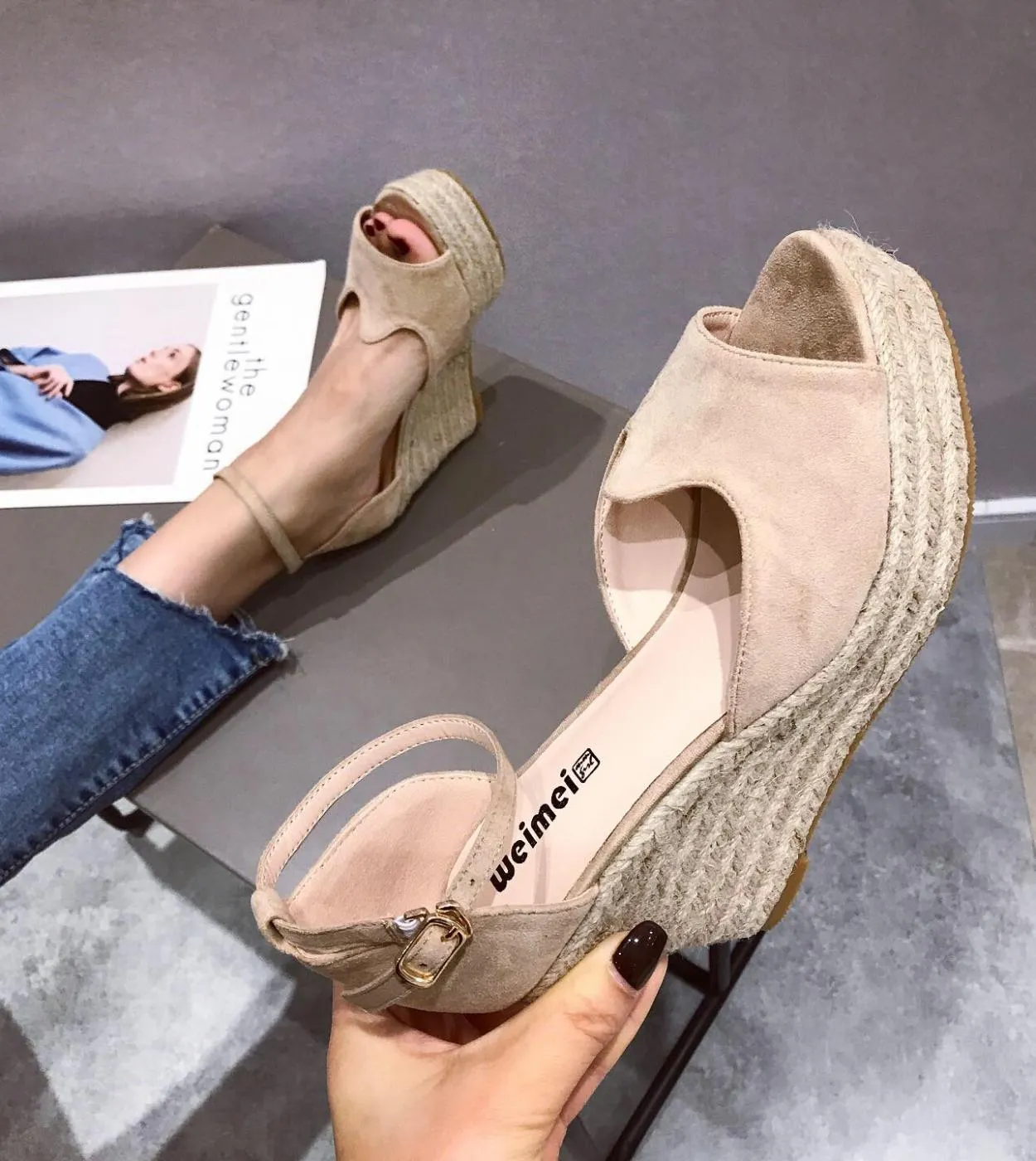 Ladies Espadrilles Ankle Strap Sandals Comfort Slippers Ladies Ladies Casual Shoes Breathable Linen Canvas High Heels  W