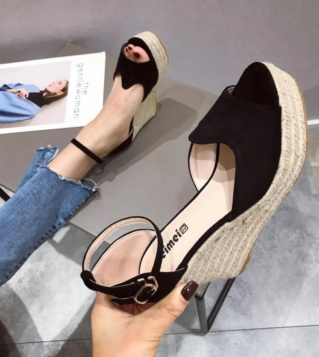 Ladies Espadrilles Ankle Strap Sandals Comfort Slippers Ladies Ladies Casual Shoes Breathable Linen Canvas High Heels  W