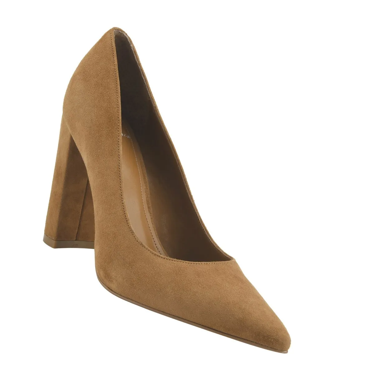 Marc Fisher Heels & Pumps Italia Abilene Block Heel Pointy Toe Pump Donna Cognac Suede