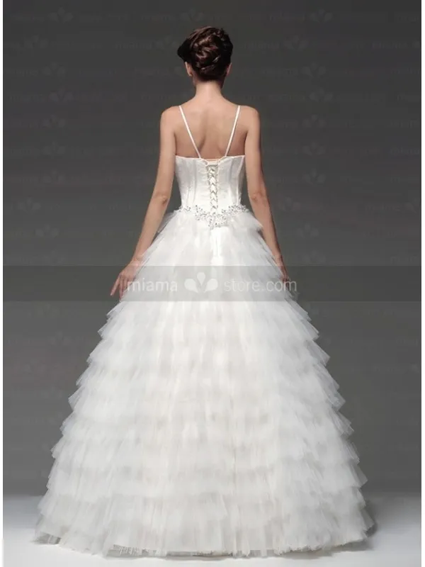 MELISSA - A-line Empire waist Spaghetti straps Floor length Tulle Satin V-neck Wedding dress