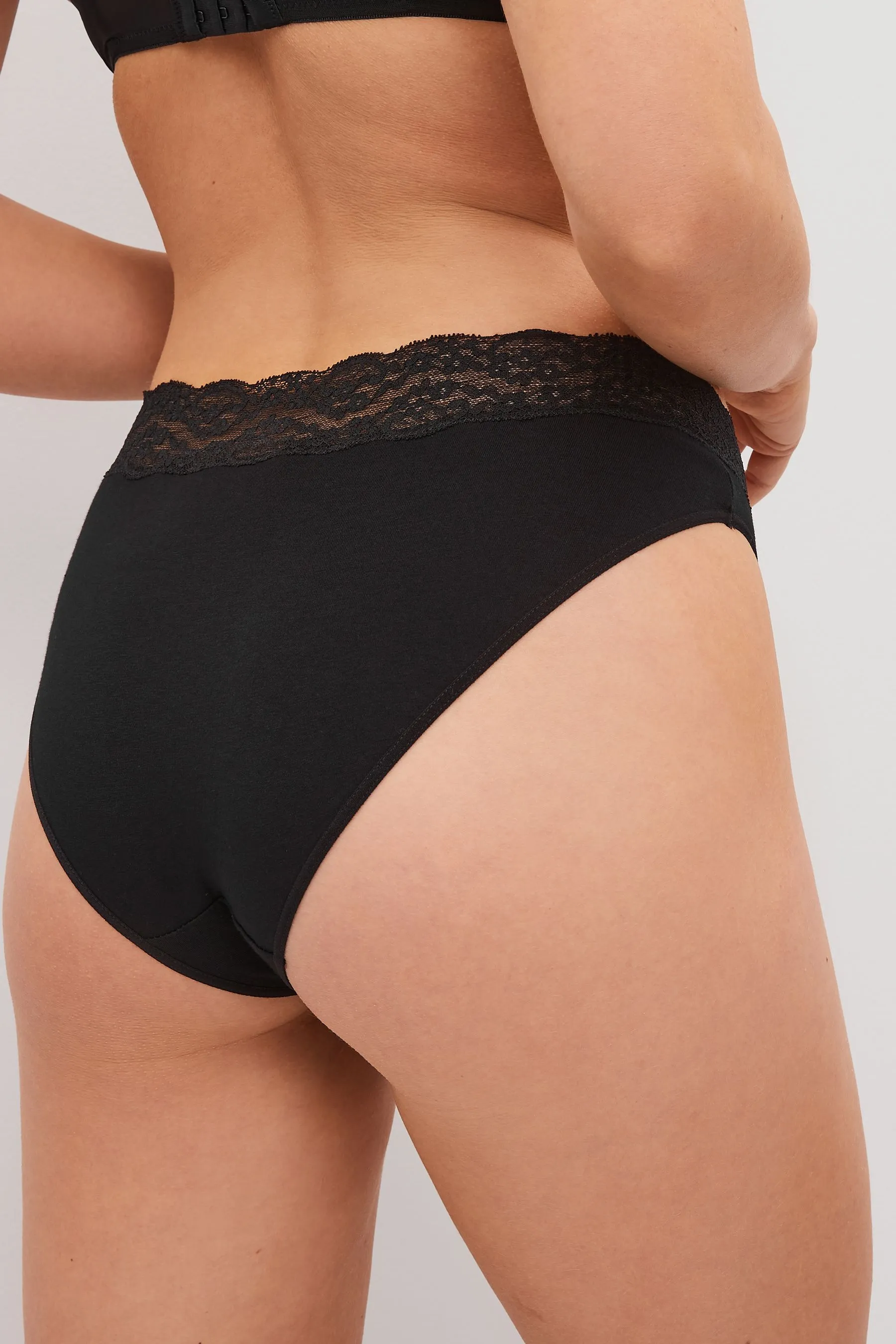 Nero  - Cotone e Pizzo Slip 7 Confezione