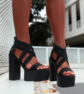 New Ins Hot Summer Womens Thick High Heels Solid Shoes Woman Fashion Zip Platform Party Office  Sandals Ladies