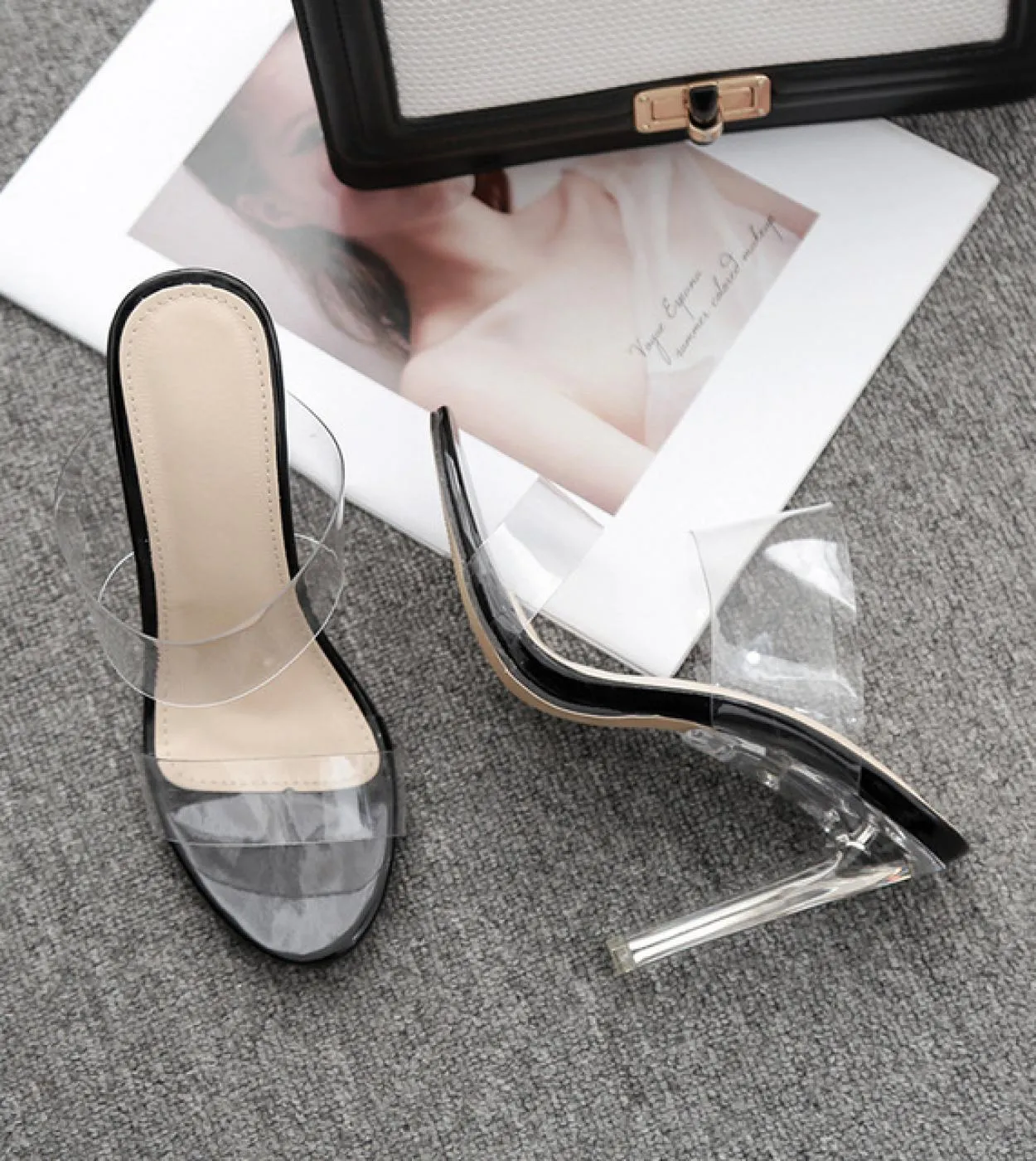 New Pvc Jelly Sandals Open Toe High Heels Ladies Clear Plexiglass Slippers Heel Clear Sandals Size  Womens Sandals