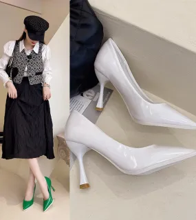 New Women Shoes  Pointed Toe Pumps Wedding Party Shoes Green Patent Shiny High Heels Ladies Dress Shoes Larger Size 3539