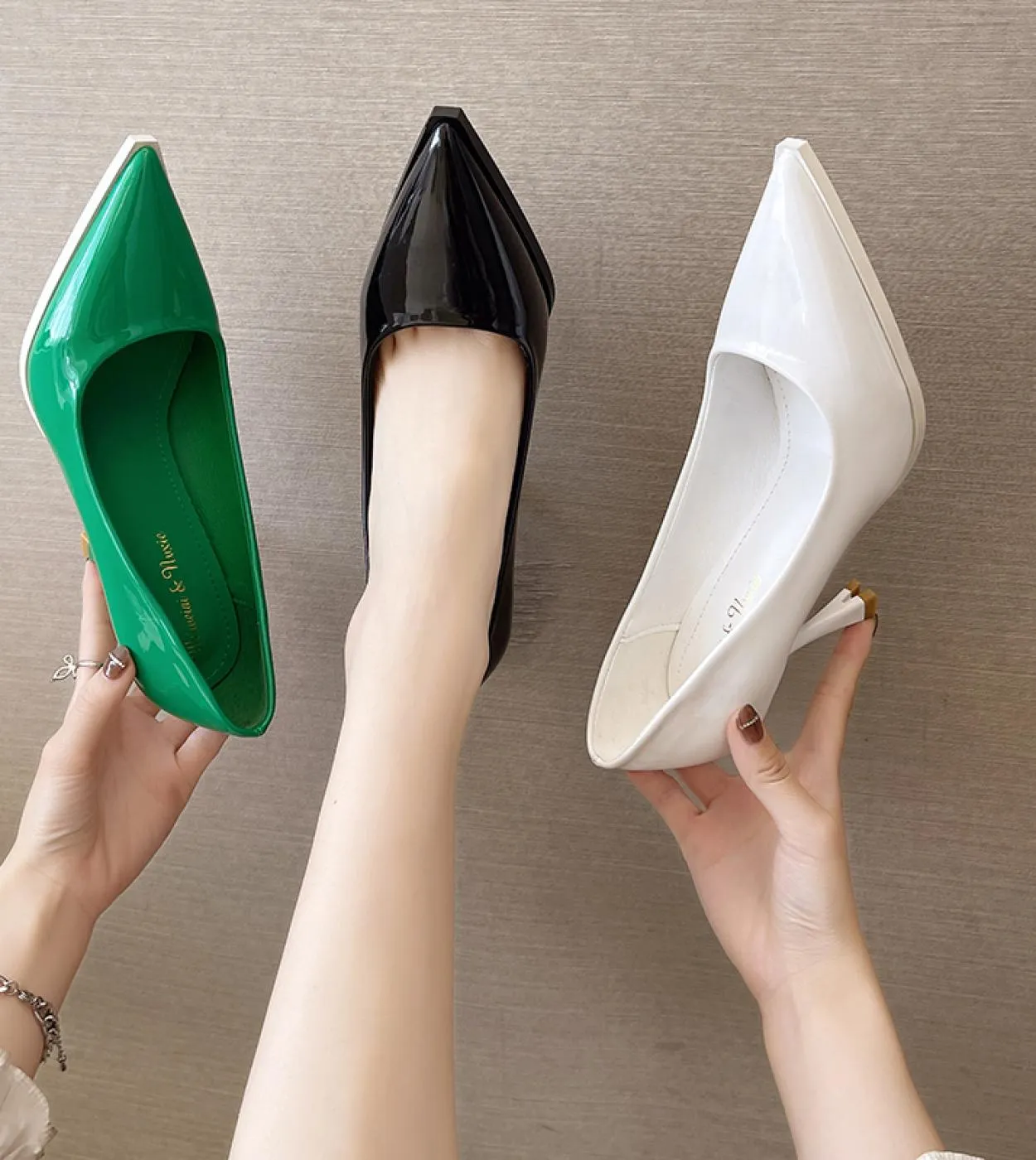 New Women Shoes  Pointed Toe Pumps Wedding Party Shoes Green Patent Shiny High Heels Ladies Dress Shoes Larger Size 3539