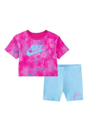 Nike - Completo T-shirt e shorts tie-dye per bambini piccoli    