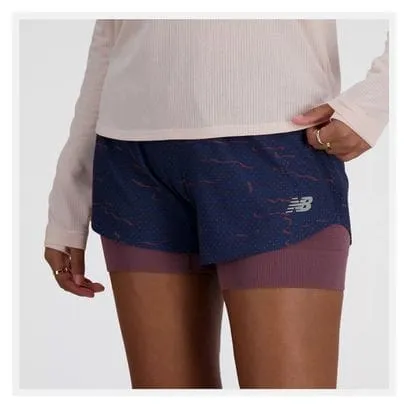 Pantaloncini New Balance RC Printed 3in Donna Blu 2-in-1