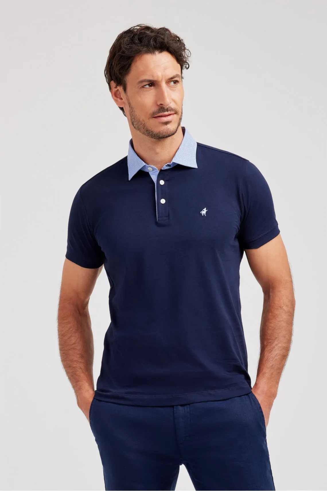 POLO IN JERSEY STRETCH BLU