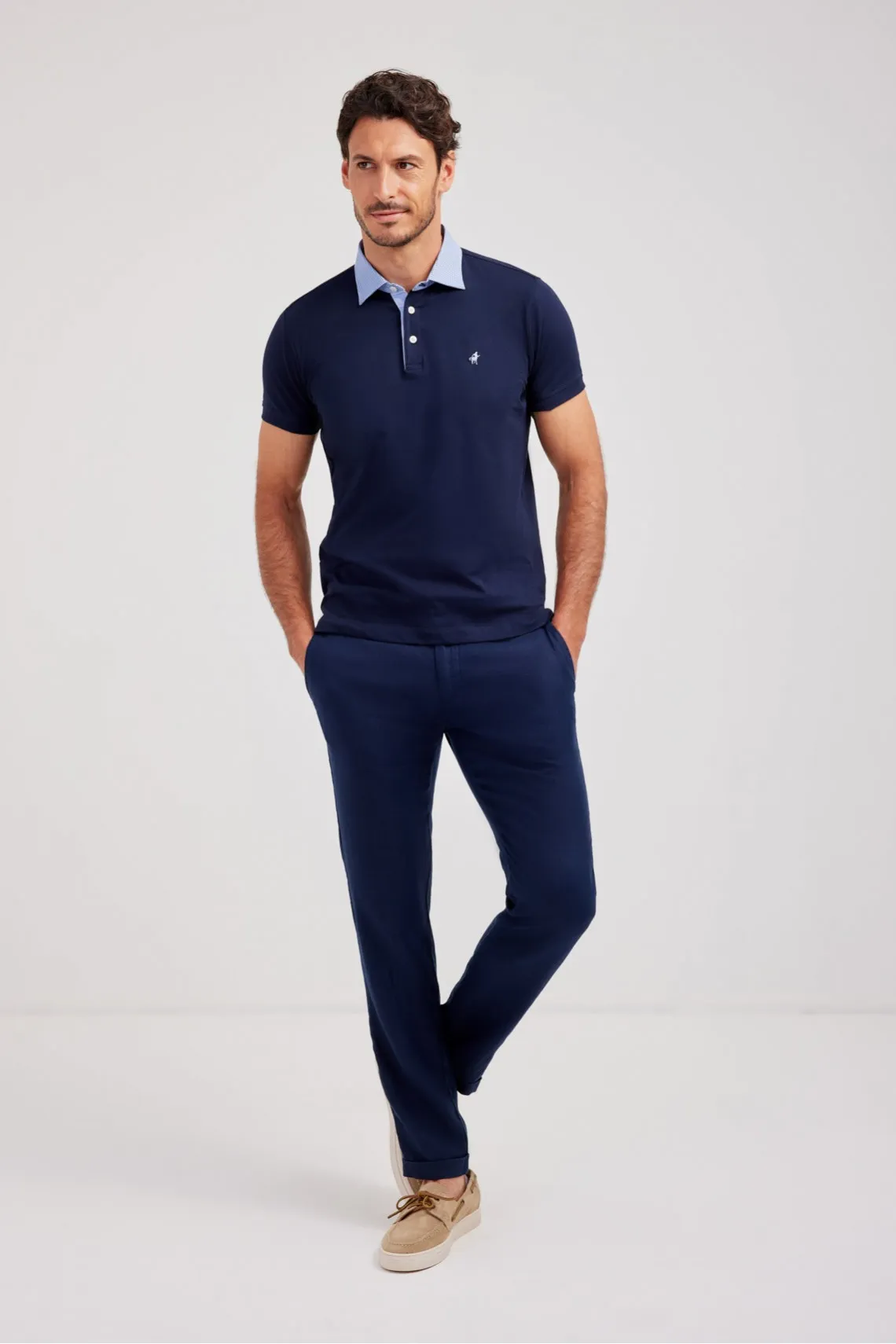 POLO IN JERSEY STRETCH BLU