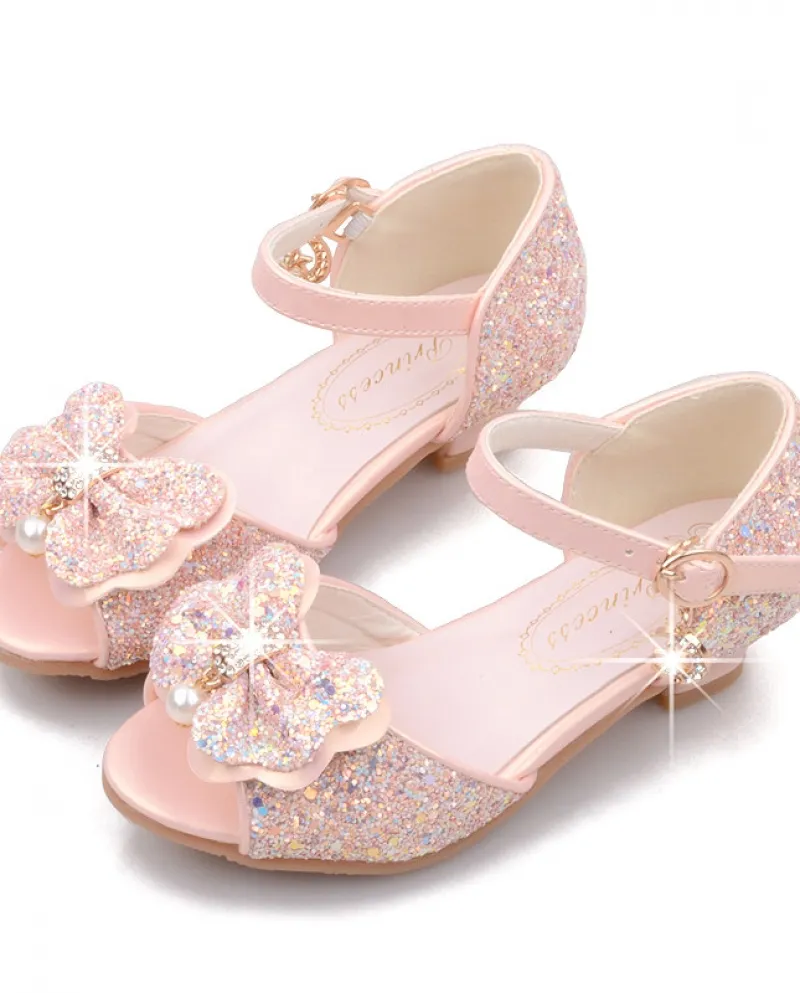 Princess Shoes Shiny Childrens High Heels Performance Leather Shoes Summer Girls Sandali