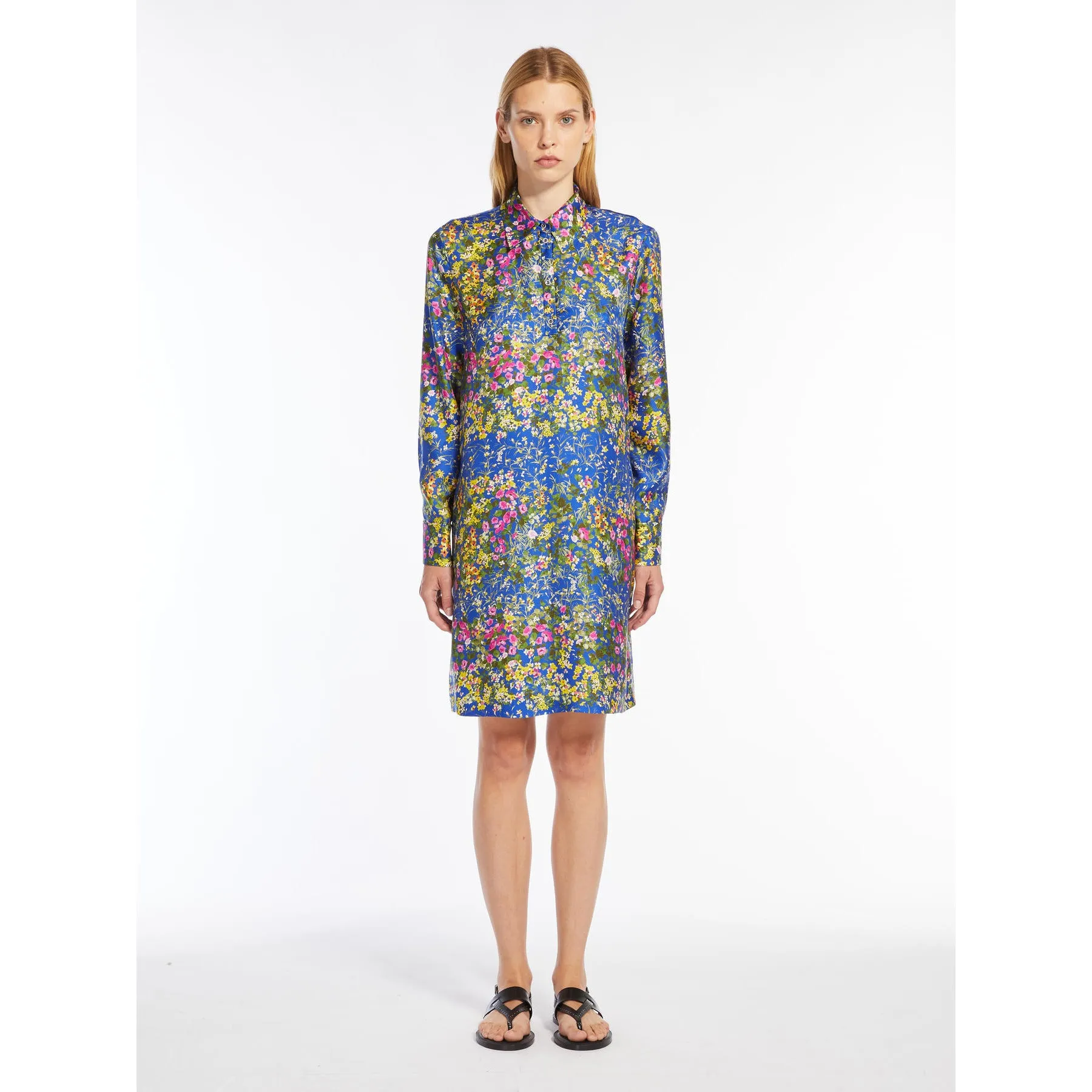 Printed Pure Silk Twill Dress / Bluette