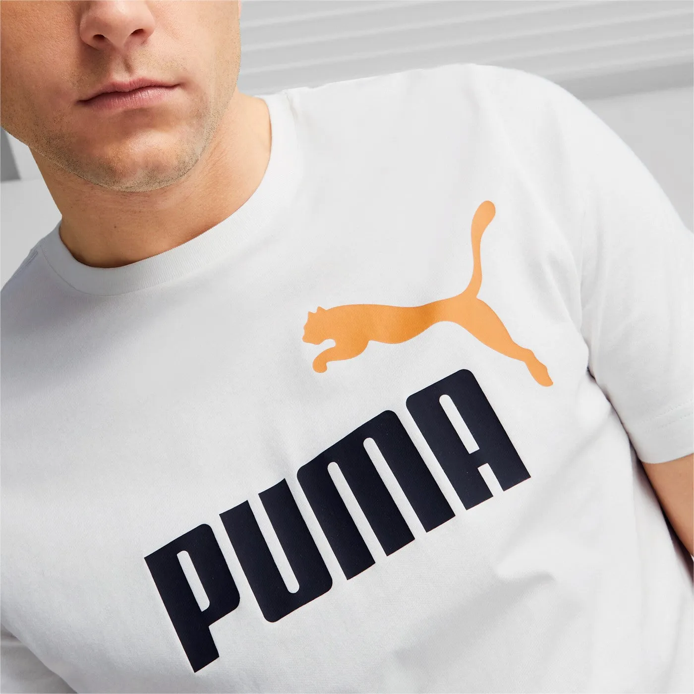 Puma men's short sleeve t-shirt ESS+ 2 large logo print 586759-58 white-blue