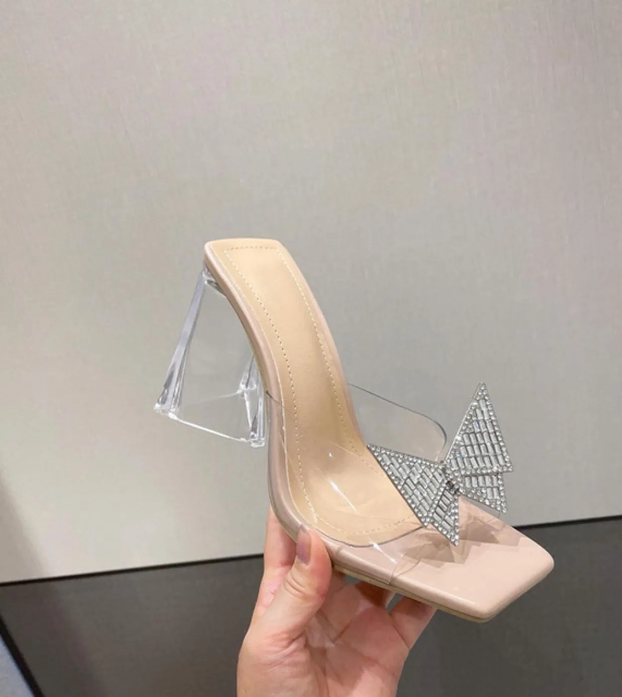 Pvc Triangle Heels  Pvc Women Shoe  Pumps  2023 Heels Mujer Butterflyknot Women Shoe