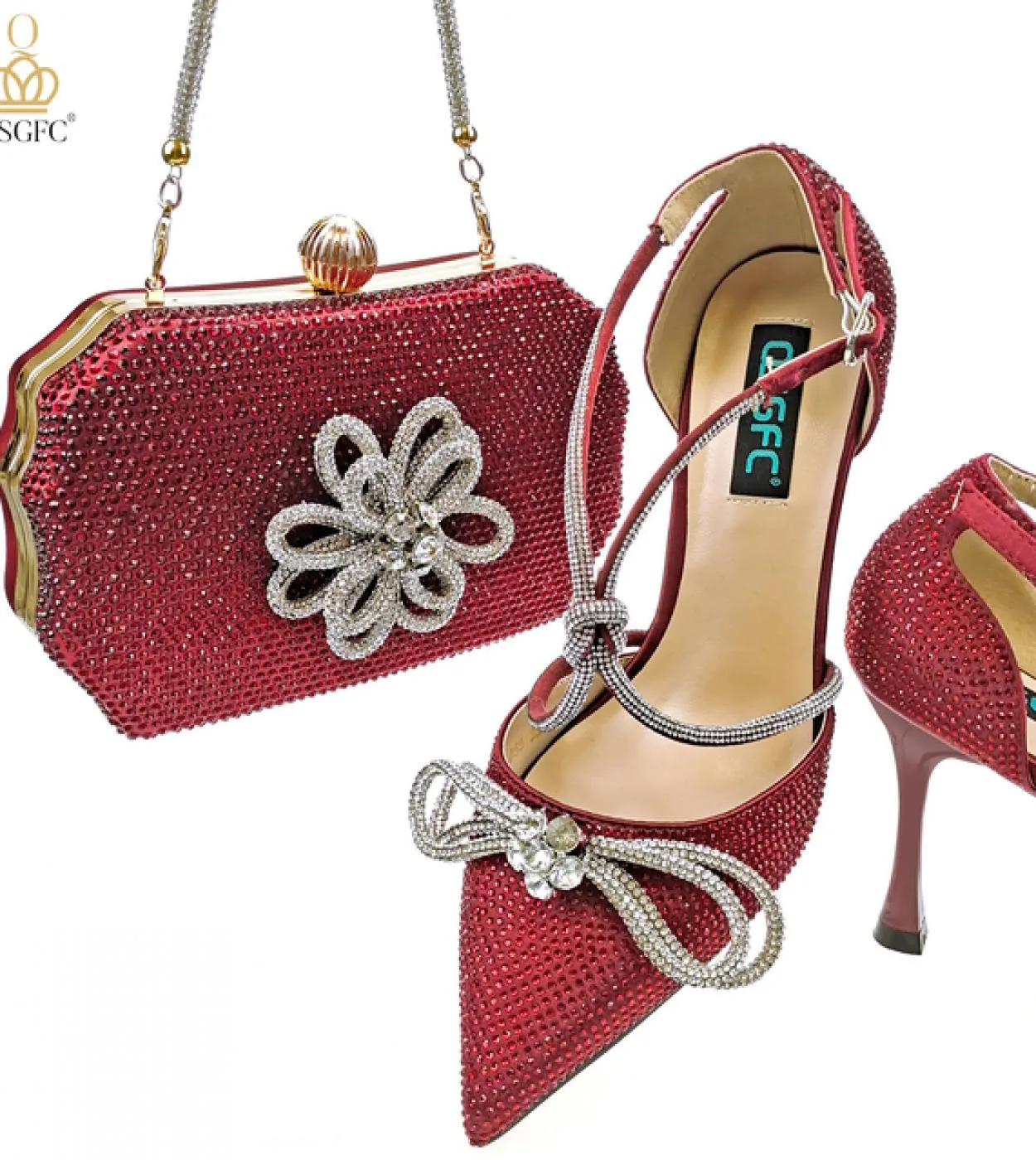 Qsgfc 2022 Scarpe da festa più recenti Scarpe da donna e borsa Setfull Diamond Butterfly Design in colore Dgreen