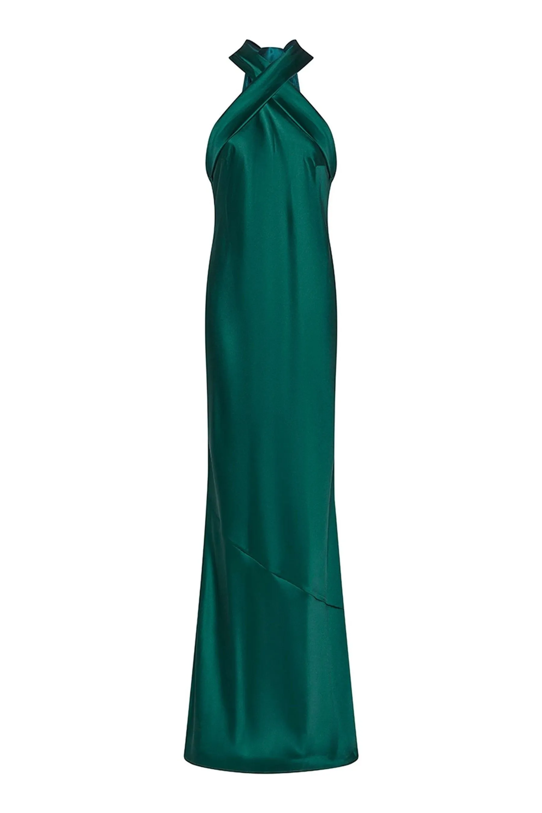 Rewritten Roma Halterneck Bridesmaid Dress In Forrest Green    