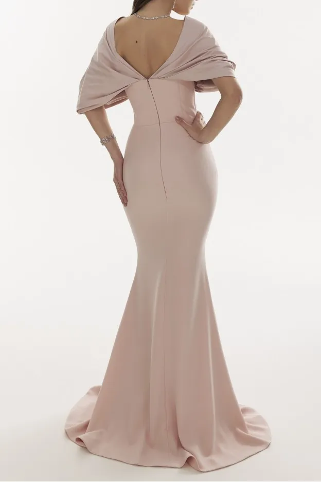 Rhea Costa Dina Blush Long Crepe And Taffeta Dress