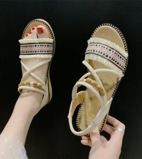 Summer Women Bohemian Style Sandals Slides Heels Slip On Shoes Wedges Chaussure Femme Casual Girls Flat Platform  Women