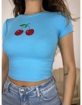 T-SHIRT CROP CHERY AZZURRA