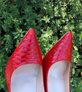 Tikicup Women Croc Effect High Heels Red Pointy Stilettos Ladies Snake Embossed Patterned Slip On Pumps  Party Dress Sho