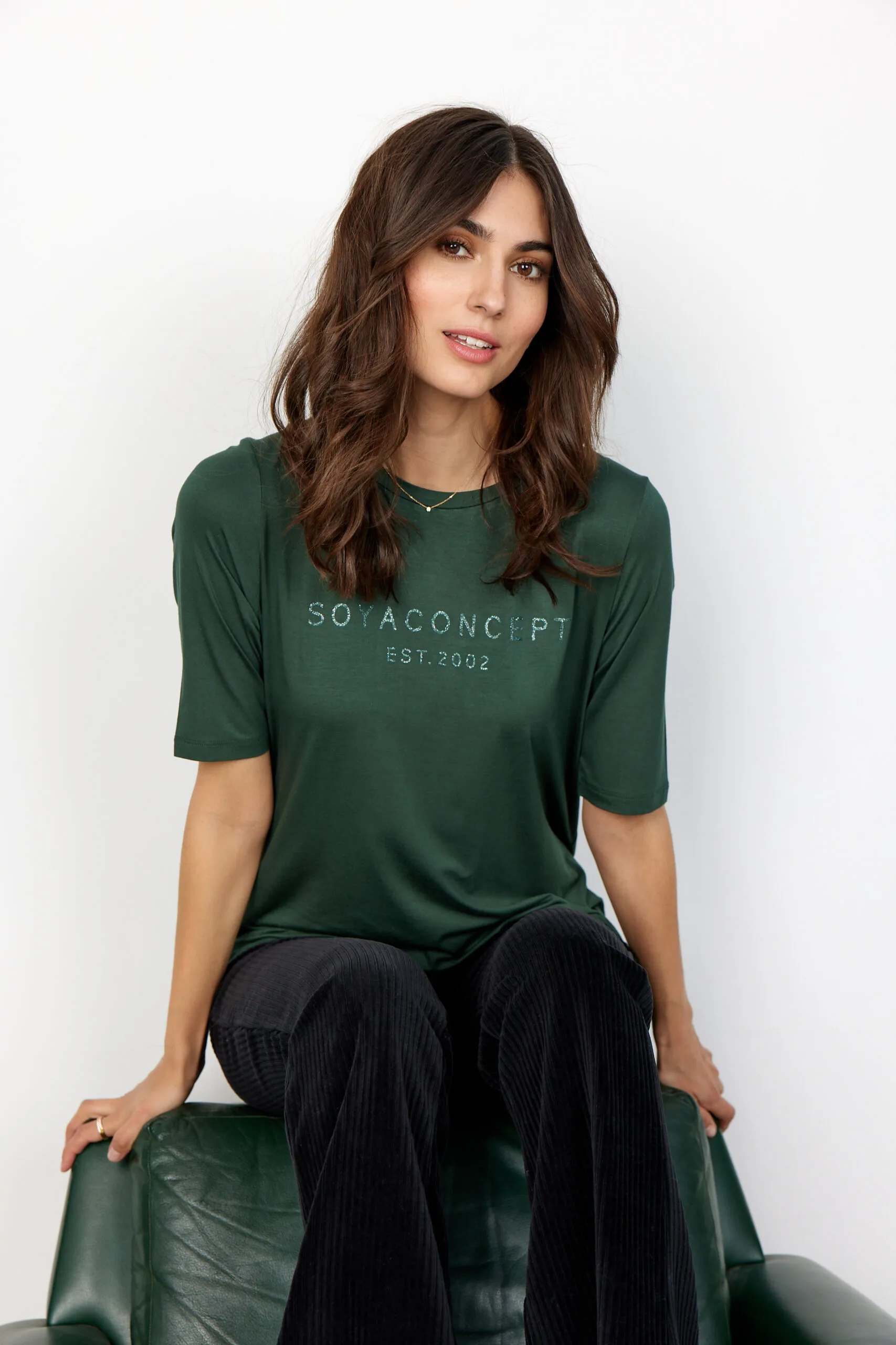 Verde maglia in cotone maniche 3/4