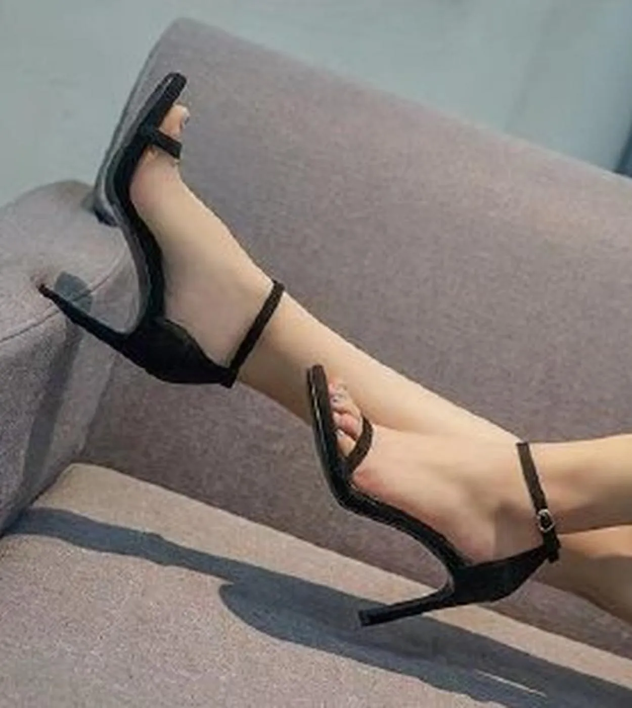 Women High Heeled Sandals Summer Female Shoes Stiletto High Heels Black Designer  One Word Buckle Slingback 2022 Fashion